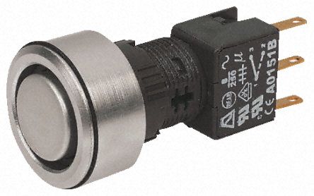 A3PFA1Y203K1, APEM Double Pole Double Throw (DPDT) Momentary Red LED Push Button Switch, IP65, Panel Mount, Start, Кнопочный переключатель