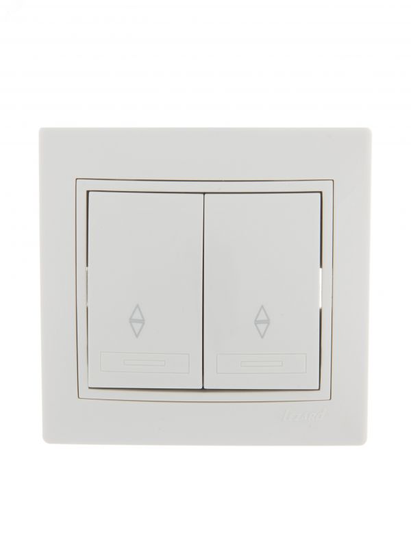 Мира Выключатель двойной проходной белый с вставкой