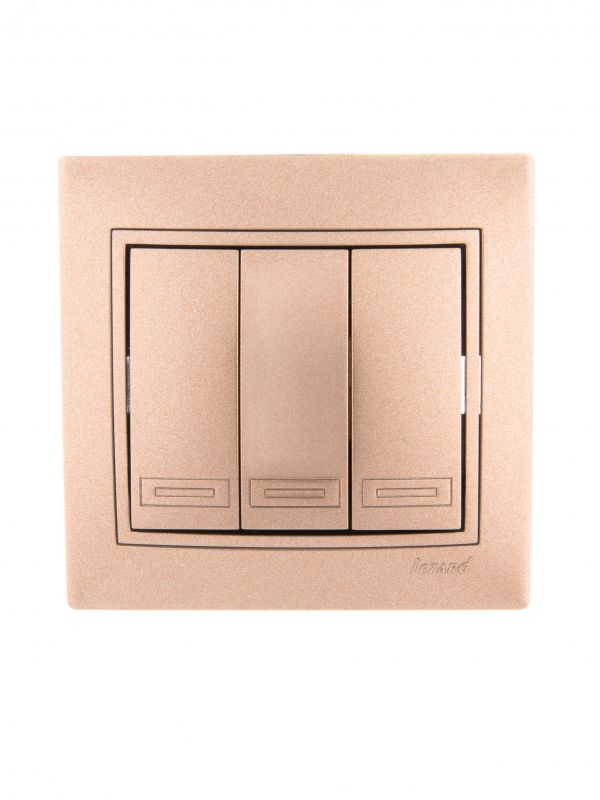 Мира Выключатель тройной  светло-коричневый       металлик