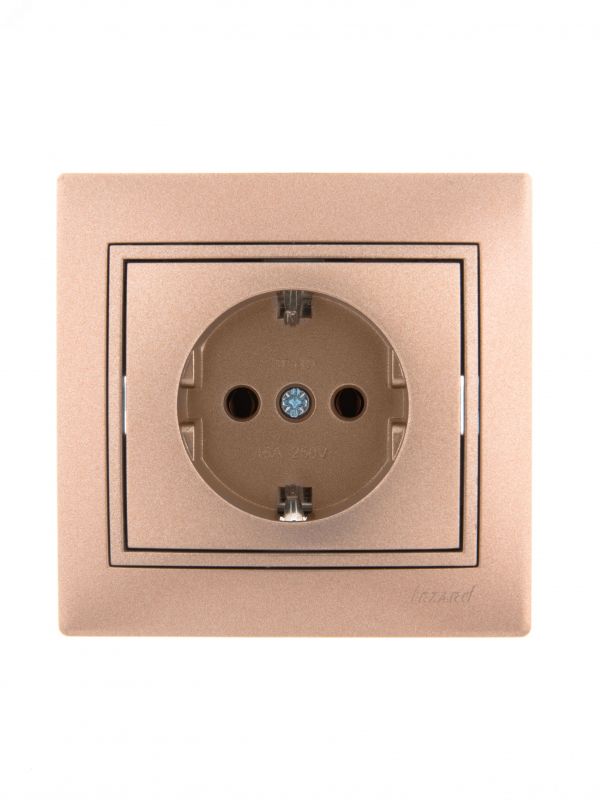 Мира Розетка с заземлением керамика               светло-коричневый перламутр