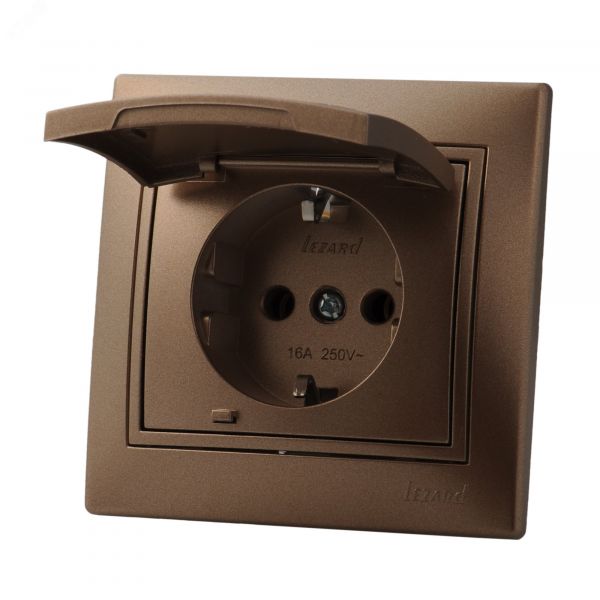 Мира Розетка с/з с крышкой  светло-коричневая     металлик
