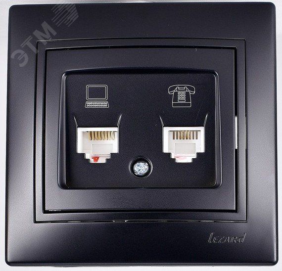 MIRA Розетка компьютер+телефон чёрный бархат со вставкой (10шт/120шт)