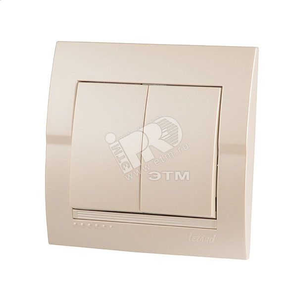 DERIY Выключатель 2-клавишный ПБТ жемчужно-белый металлик