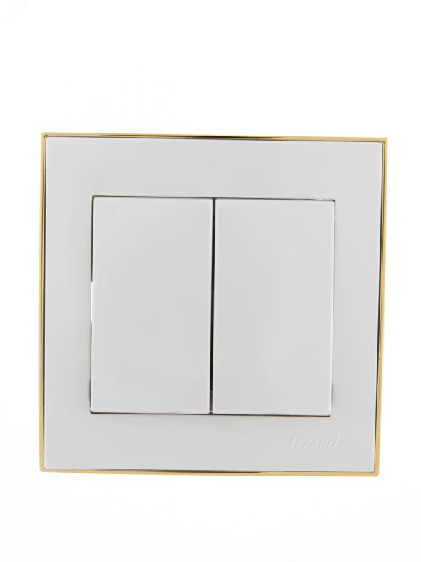 Выключатель RAIN двойной белый с боковой вставкой золото