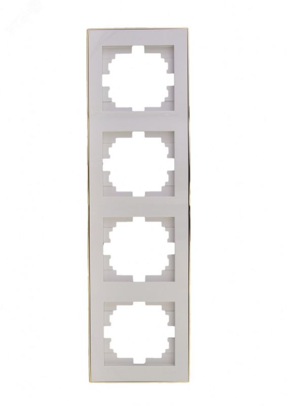 Рамка RAIN 4-ая вертикальная белая с боковой вставкой золото