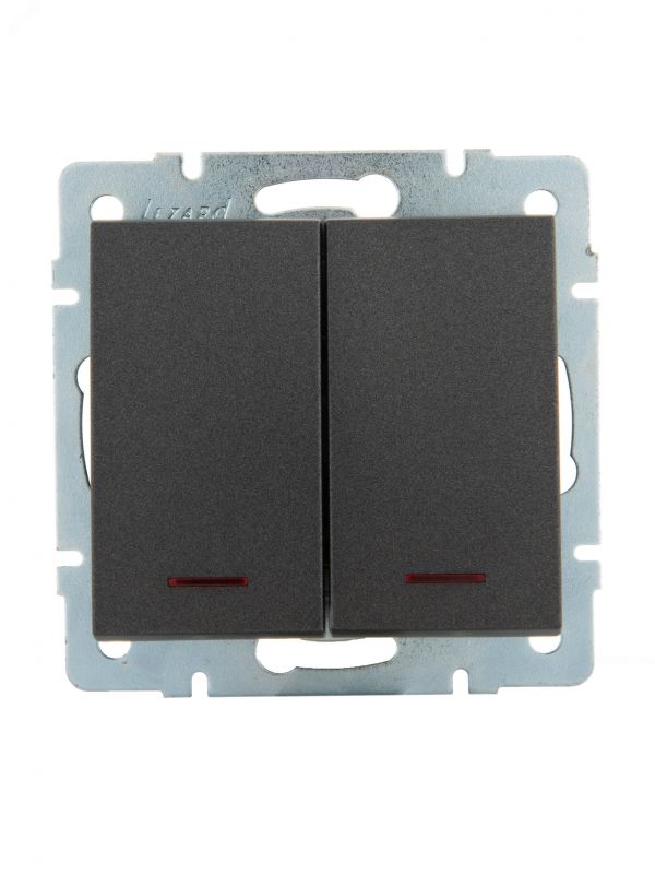 Выключатель RAIN двойной с подсветкой черный графит матовый механизм