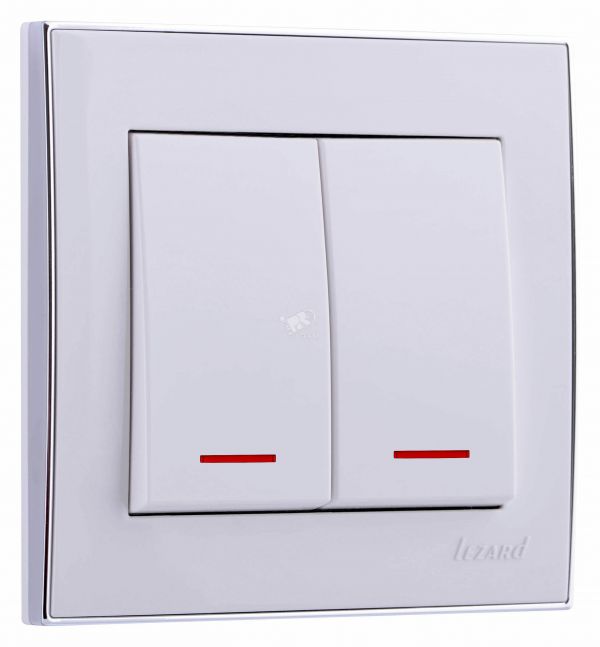 RAIN Выключатель 2-ой с подсветкой белый с боковой вставкой хром