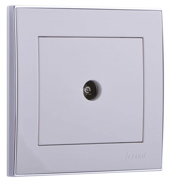 RAIN Розетка телевизионная ТВ проходная белая с боковой вставкой хром