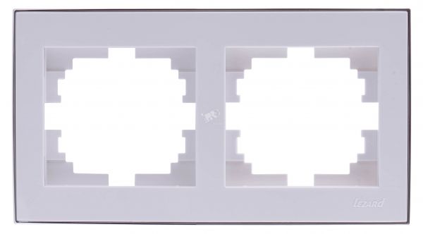 RAIN Рамка 2 поста горизонтальная белая с боковой вставкой хром