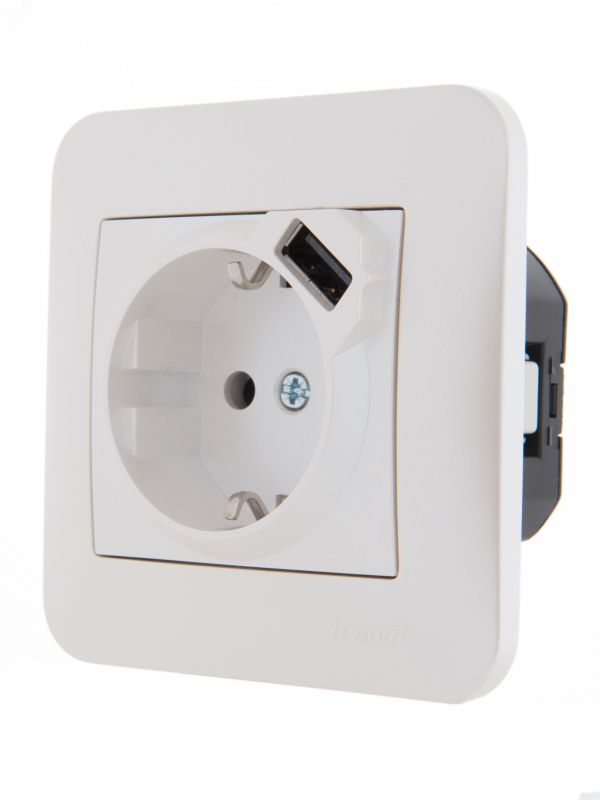 KARINA Розетка с/з + USB разъём жемчужно-белый перламутр (10шт/120шт)