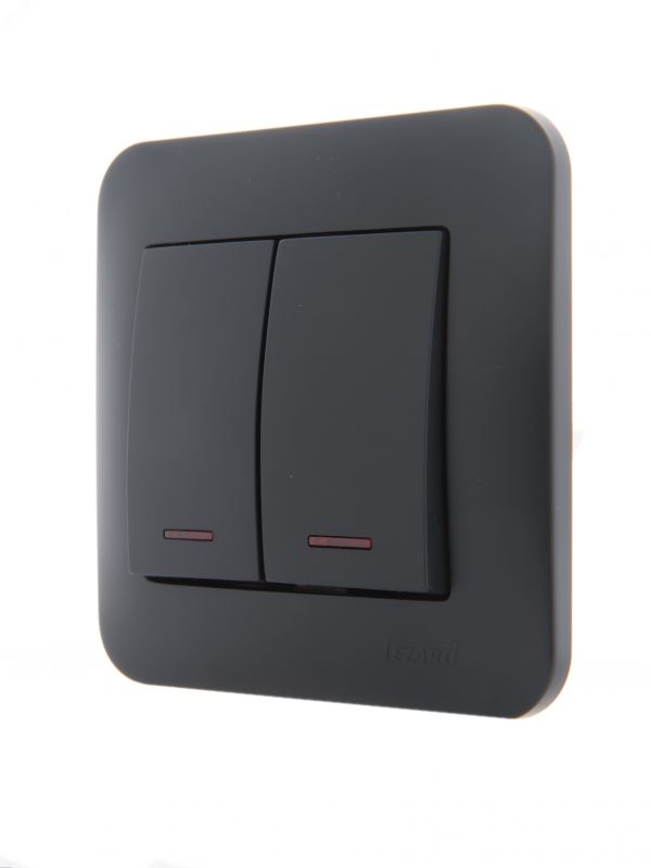 KARINA Выключатель двойной с подсветкой чёрный бархат  (10шт/120шт)