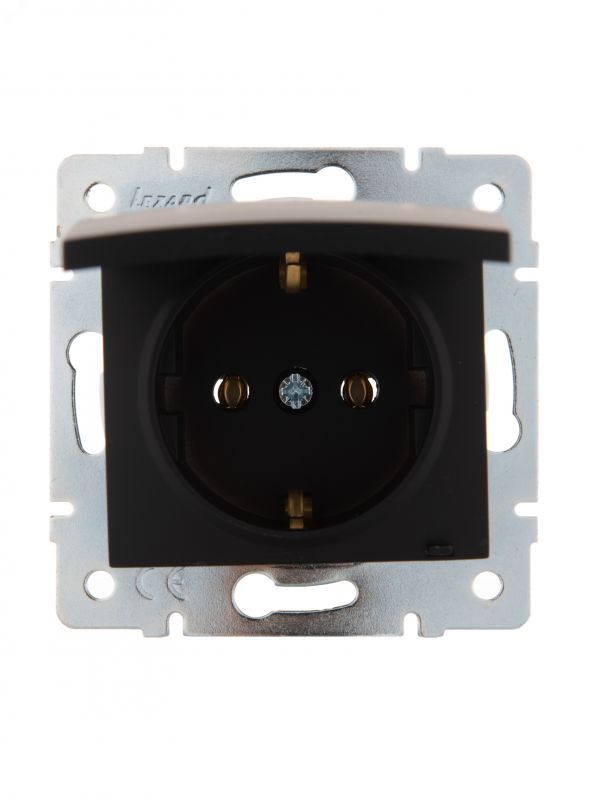 KARINA Розетка с/з с крышкой ПБТ чёрный бархат (10шт/120шт)