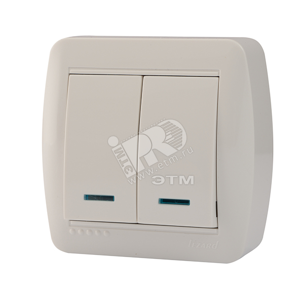 Демет Выключатель двойной с подсветкой белый