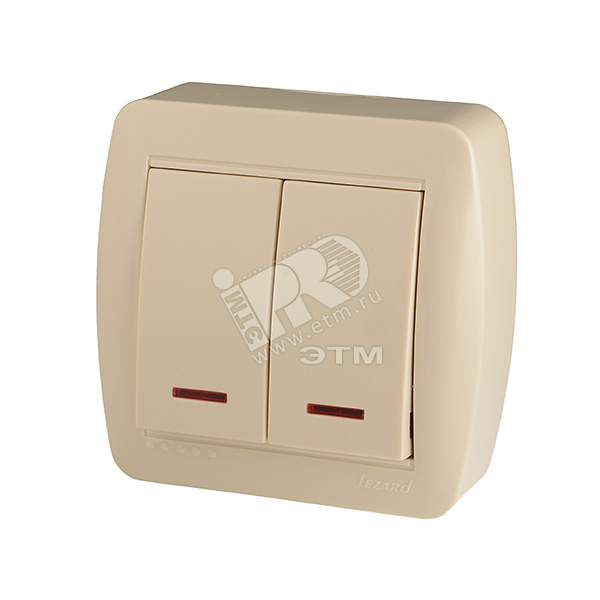 Демет Выключатель двойной с подсветкой крем