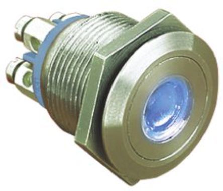 MPI001/TE/BL/6, Bulgin Single Pole Single Throw (SPST) Momentary Blue LED Push Button Switch, IP66, 19.2 (Dia.)mm, Panel Mount, 24V dc, Кнопочный переключатель