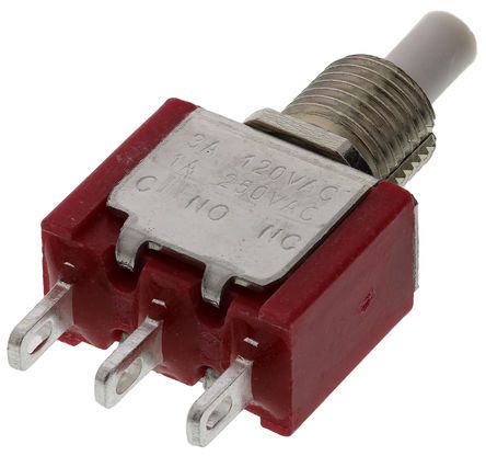 7MS7P1B1M1QES-5, RS PRO Single Pole Double Throw (SPDT) Momentary Push Button Switch, 6.35 (Dia.)mm, Panel Mount, 32/50/125V ac, Кнопочный переключатель