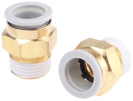 KQ2H16-04AS, SMC Pneumatic Straight Threaded-to-Tube Adapter, Push In 16 mm, R 1/2 Male BSPPx16mm, Переходник