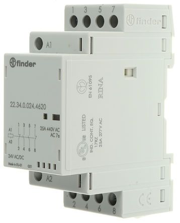 22.34.0.024.4620, Finder 4 Pole Contactor - 25 A, 24 V ac Coil, 2NO/2NC, 4 kW, Контактор