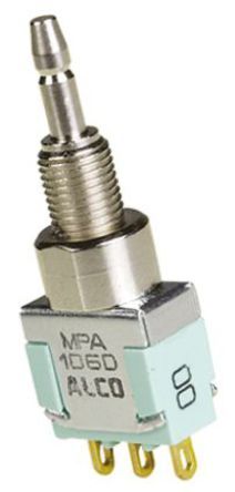 MPA106D, TE Connectivity Single Pole Double Throw (SPDT) Latching Push Button Switch, 6.35 (Dia.)mm, Panel Mount, Кнопочный переключатель