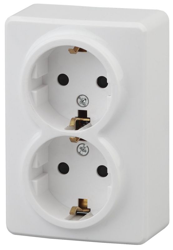 Розетка однофазная наружная (открытой установки) с заземлением без шторок белый 16А 250В IP20 винтовые клеммы 11-2205-01 Эра Эксперт
