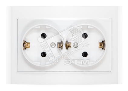 Розетка Бриллиант двойная с заземлением с защитной шторкой белая