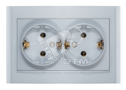 Розетка Бриллиант двойная с заземлением серебро