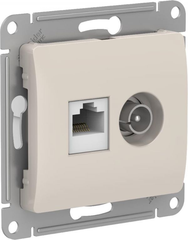 GLOSSA РОЗЕТКА двойная ТВ + компьютерная RJ45, кат. 5Е, механизм, МОЛОЧНЫЙ