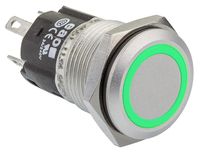 82-4551.1134, EAO Single Pole Double Throw (SPDT) Momentary Green LED Push Button Switch, IP65, IP67, 16 (Dia.)mm, Panel Mount, 24V, Кнопочный переключатель