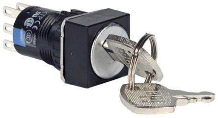 AS6Q-2KT2PB, Idec IP40, IP65 Key Switch, Double Pole Double Throw (DPDT), 1 A 2-Way, Выключатель с ключом