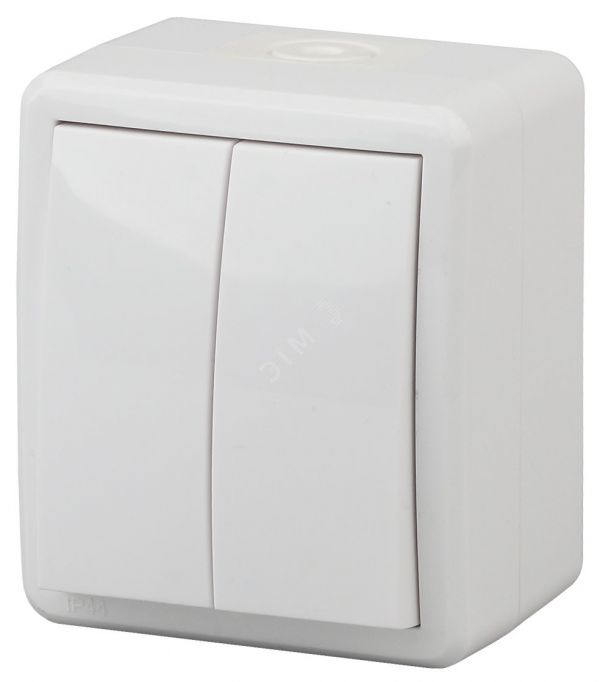 Выключатель двухклавишный наружный (открытой установки) IP54 белый 10А 250В винтовые зажимы ЭРА Эксперт 11-1404-01