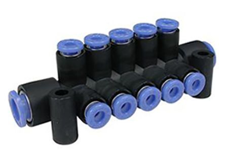 KM16-06-06-3, SMC 3 Outlet Ports PBT Pneumatic Manifold Tube-to-Tube Fitting, Push In 6 mm, Фитинг