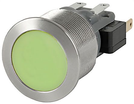 1241.7026.1112000, Schurter MSM 19 Single Pole Double Throw (SPDT) Momentary Green LED Push Button Switch, IP40 (Front Side Mechanical),, Кнопочный переключатель