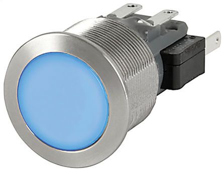 1241.7026.1184000, Schurter MSM 19 Single Pole Double Throw (SPDT) Momentary Blue LED Push Button Switch, IP40 (Front Side Mechanical),, Кнопочный переключатель