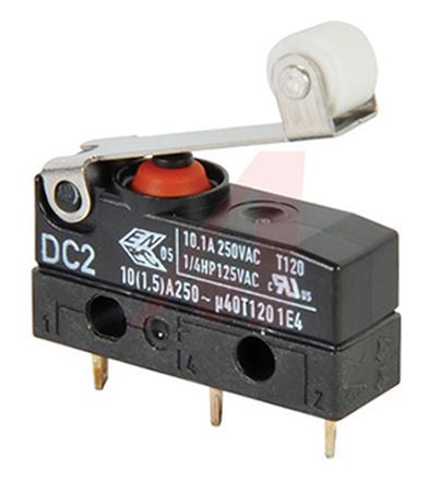 DC2C-A1RB, ZF SPDT Roller Lever Microswitch, 10 A, Микропереключатель
