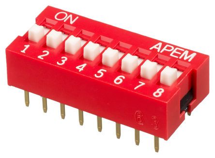 NDS-08-V, APEM 8 Way Through Hole DIP Switch SPST, Raised Actuator, Переключатель