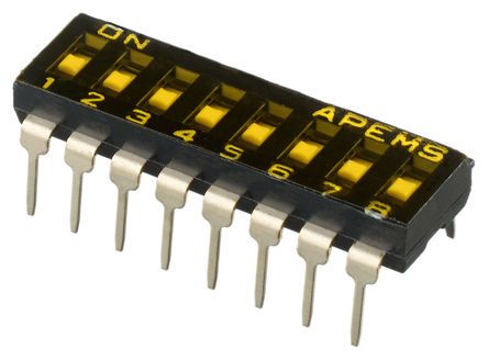 IKD0800000, APEM 8 Way Through Hole DIP Switch SPST, Recessed Actuator Slide Actuator, Переключатель