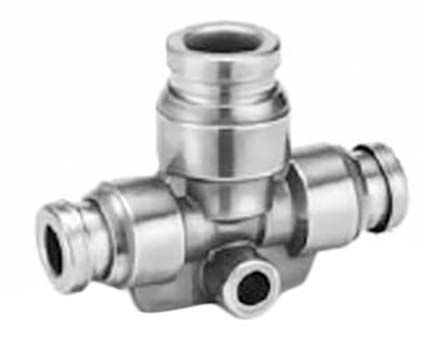 KQG2T12-16, SMC Pneumatic Tee Tube-to-Tube Adapter, Push In 12 mm x Push In 12 mm x Push In 16 mm, 1 MPa, 3 (Proof) MPa, Муфта