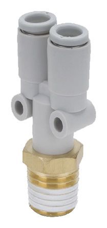 KQ2U06-02AS, SMC Threaded-to-Tube Pneumatic Y Threaded-to-Tube Adapter, Push In 6 mm x Push In 6 mm x R 1/4, 3 (Proof) MPa, 1 MPa