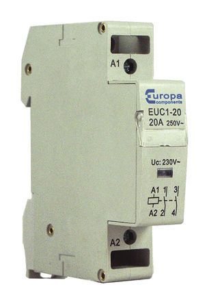 EUC1-20-2P, Europa 2 Pole Contactor - 20 A, 230 V ac Coil, 2NO, 4 kW, Контактор