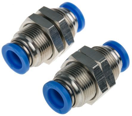 PMM 08, RS PRO Pneumatic Bulkhead Tube-to-Tube Adapter Straight Push In 8 mm to Push In 8 mm, Переходник