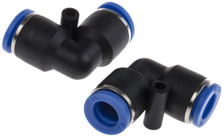 PUL 10, RS PRO Pneumatic Elbow Tube-to-Tube Adapter Push In 10 mm to Push In 10 mm, Переходник