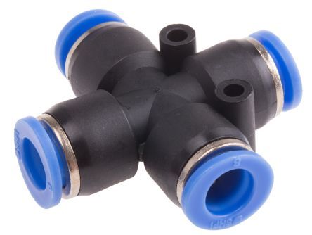 PZA 08, RS PRO Pneumatic Cross Tube-to-Tube Adapter Connection A 8mm, B 8mm, C 8mm, D8mm, Переходник