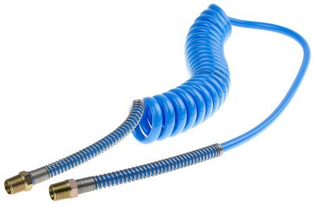 CT008-F305-PU-BL-01, RS PRO 2m Blue Coil Tubing with Connector, PUR, BSPT 1/4" Male, Трубка