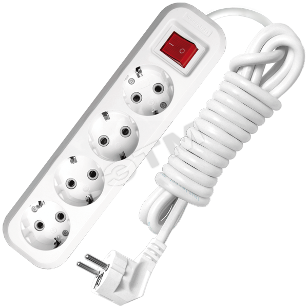 Удлинитель бытовой 4х3м с заземлением с выключателем 10А S-304