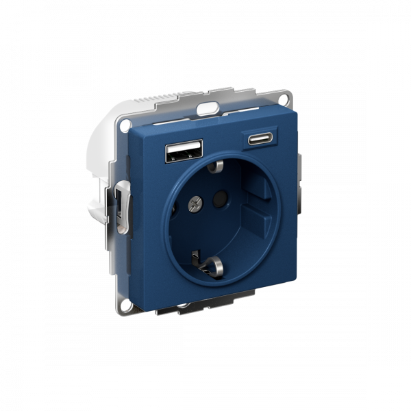 ATLASDESIGN РОЗЕТКА 16А c 2 USB A+C, 5В/2,4А/3,0А, 2х5В/1,5А, механизм, АКВАМАРИН