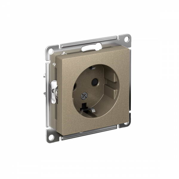 Розетка ATLASDESIGN с заземлением со шторками 16А механизм шампань