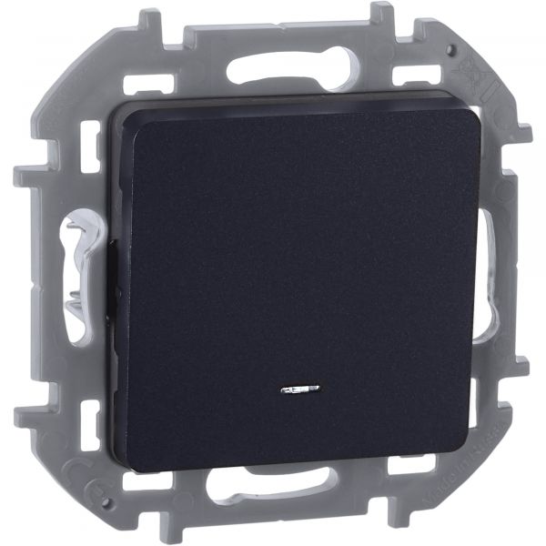 Выключатель 1-клавишный проходной с подсветкой/индикацией 10АХ безвинтовое крепление антрацит INSPIRIA