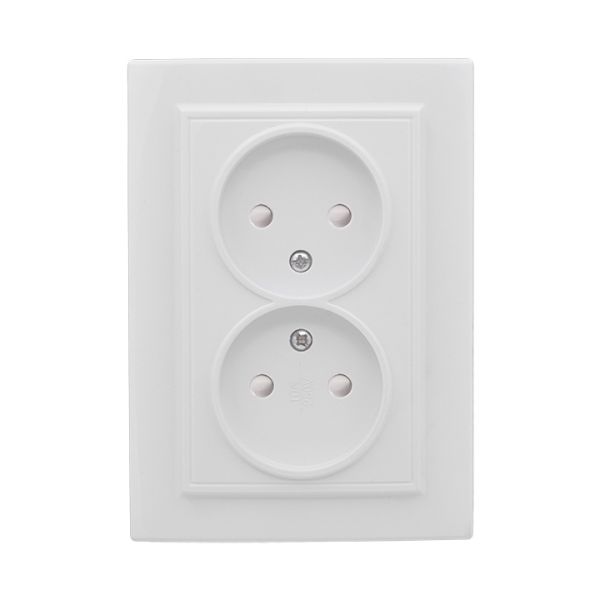 Розетка Минск 2-местная СП без заземления 10А белая защитные шторки