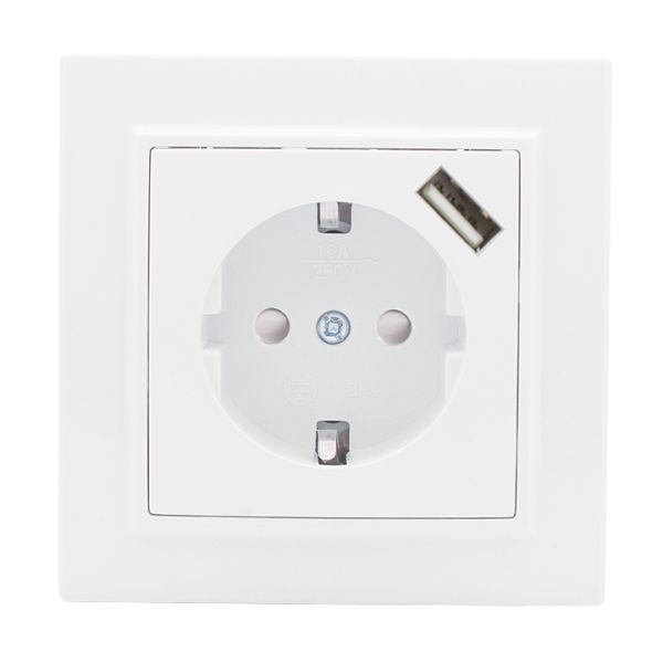 Розетка 1-местная СП с/з Минск 16А белая с защитными шторками с USB