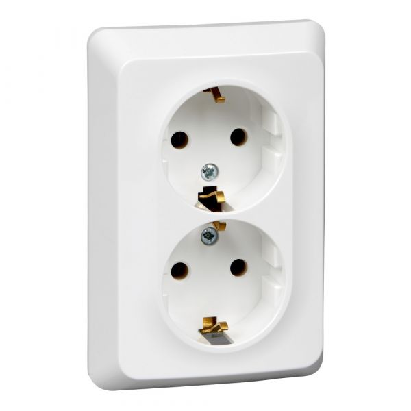 ЭТЮД Розетка двойная скрытой установки с заземлением без шторок 16А 250B, белый